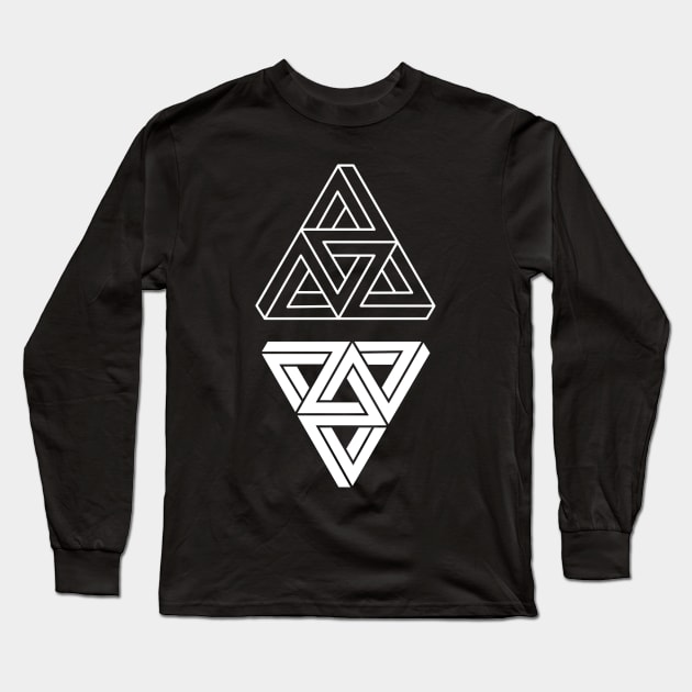 Penrose Triangles on Black Long Sleeve T-Shirt by SWAMPMEAT